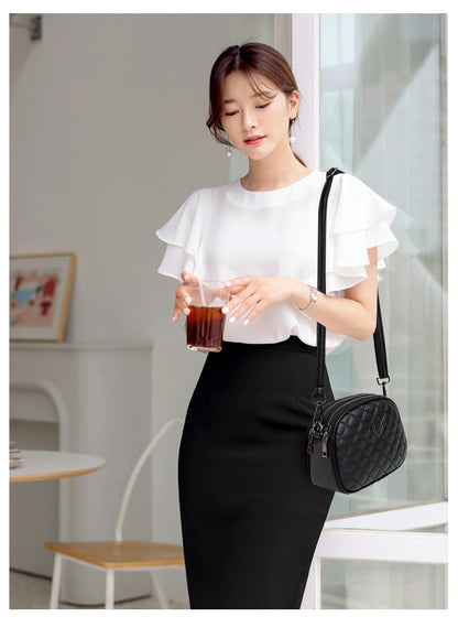 New Retro Cowhide Diamond Embroidery Thread Shoulder Messenger Bag