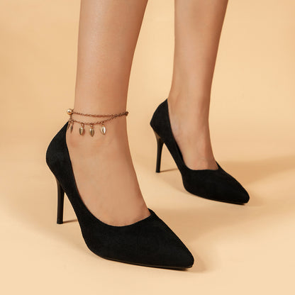 Women's Pointed Toe High Heels, Sexy Black Slip On Stiletto Court Pumps, Versatile Dress Heels