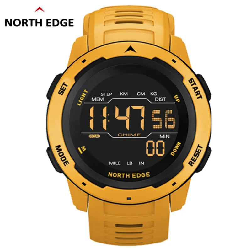 NORTH EDGE Mars Men Digital Watch Men's Military Sport Watches Waterproof 50M Pedometer Calories Stopwatch Hourly Alarm Clock