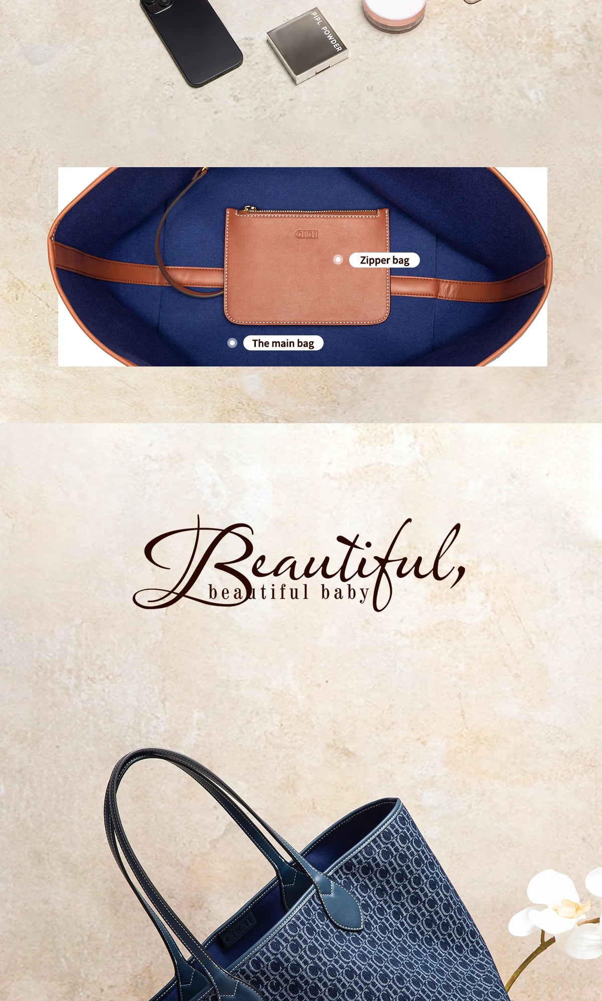 CHCH Women's Tote Bag New Simple Double sided Available Mother and Child Large Capacity Casual Handbag Shopping Bag