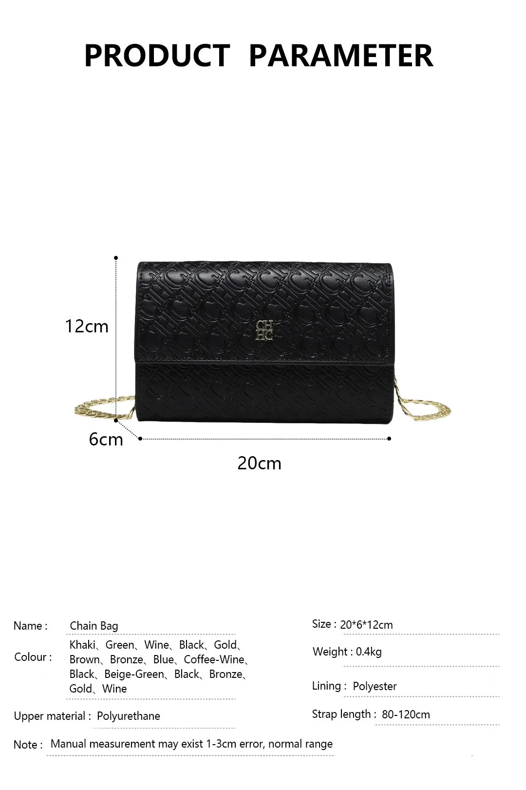 CH Exquisite Craftsmanship Women's Crossbody Bag Light Luxury Design Chain Bag Letter Elements Color Blocked Women's Chain Bag