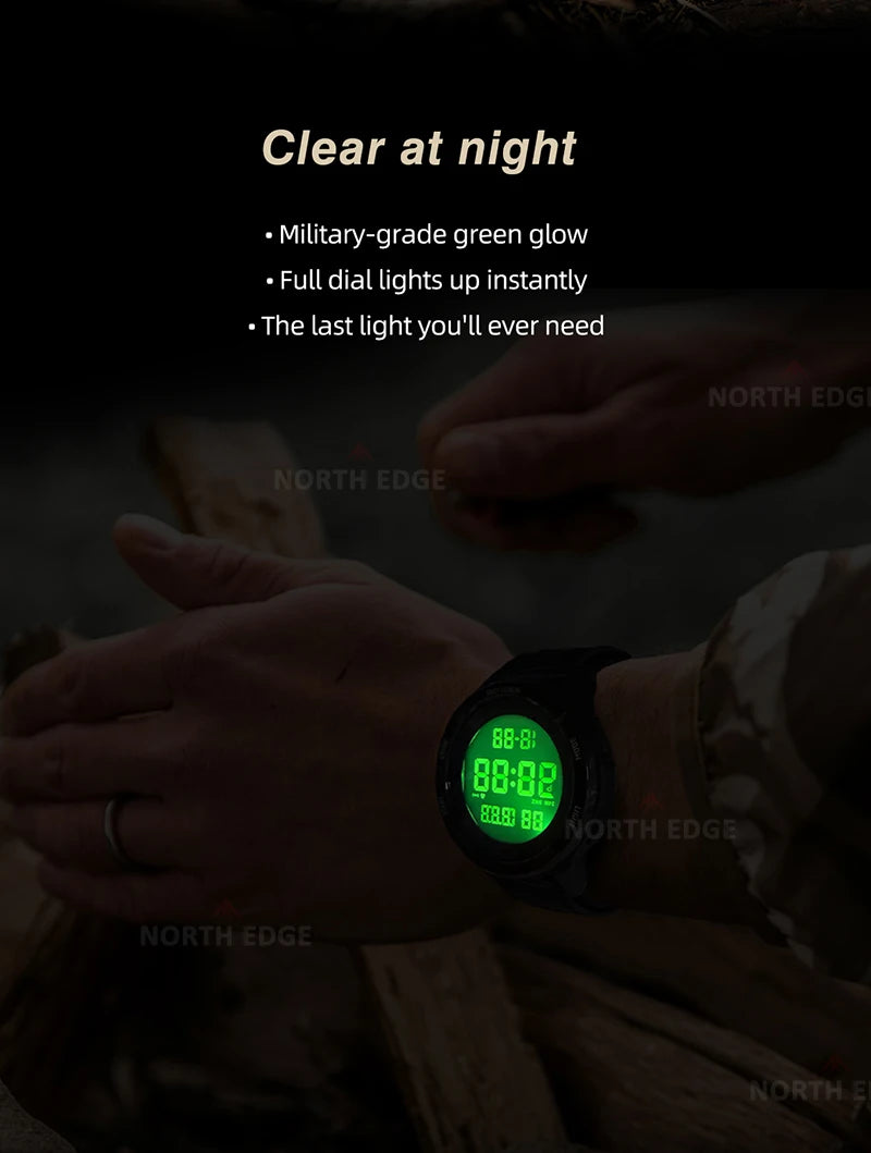 NORTH EDGE TERRAX Men's Digital Watch Sports Super Light Outdoor Watches Stopwatch Countdown Light Watch Men Waterproof 50M