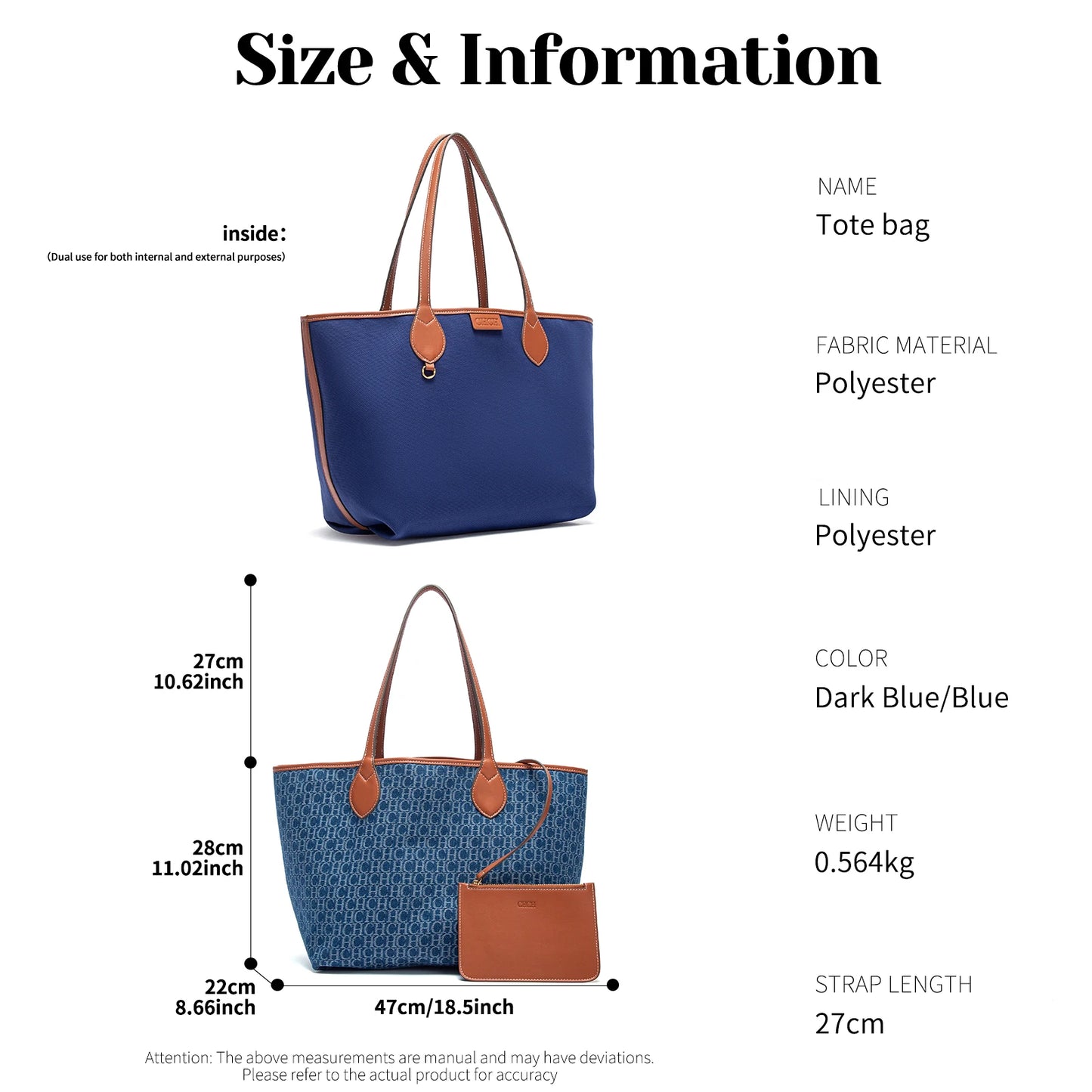 CHCH Women's Tote Bag New Simple Double sided Available Mother and Child Large Capacity Casual Handbag Shopping Bag