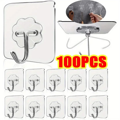 1-100PcsTransparent Self adhesive wall hooks Multi-Purpose Wall Hook Key Holder Towel Holder For Kitchen Bathroom Accessories