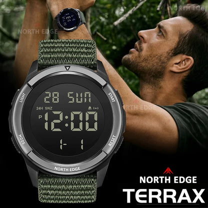 NORTH EDGE 2025 TERRAX Men's Sports Digital Military Watches Outdoor Fun Swimming Waterproof 50m Stopwatch Countdown Light Watch