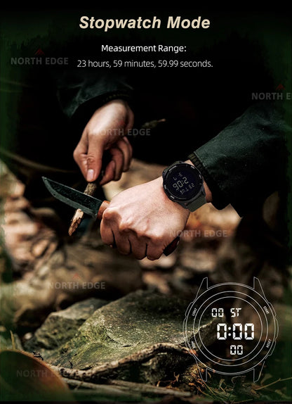 NORTH EDGE TERRAX Men's Digital Watch Sports Super Light Outdoor Watches Stopwatch Countdown Light Watch Men Waterproof 50M