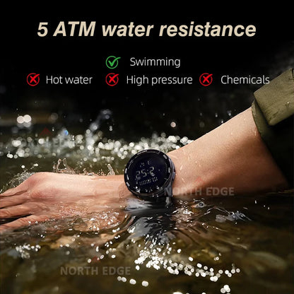 NORTH EDGE 2025 TERRAX Men's Sports Digital Military Watches Outdoor Fun Swimming Waterproof 50m Stopwatch Countdown Light Watch