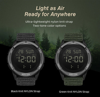 NORTH EDGE 2025 TERRAX Men's Sports Digital Military Watches Outdoor Fun Swimming Waterproof 50m Stopwatch Countdown Light Watch