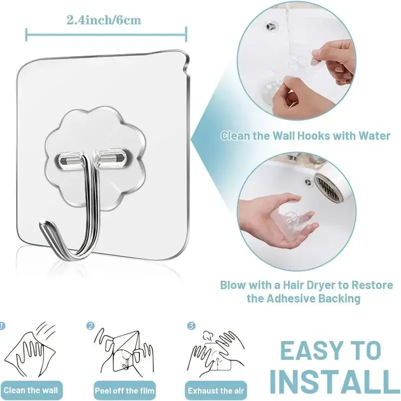1-100PcsTransparent Self adhesive wall hooks Multi-Purpose Wall Hook Key Holder Towel Holder For Kitchen Bathroom Accessories