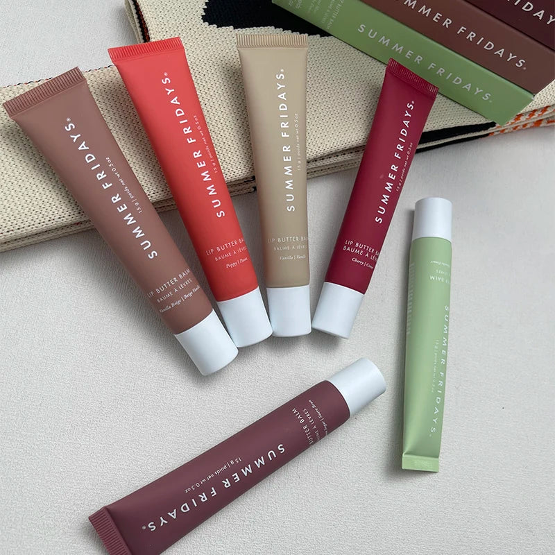 مجموعة أحمر الشفاه المرطب الشفاف بلون الفانيليا البيج من مجموعة Summer Friday's، أنبوب ناعم ناعم، ملمع شفاه، مكياج شفاه