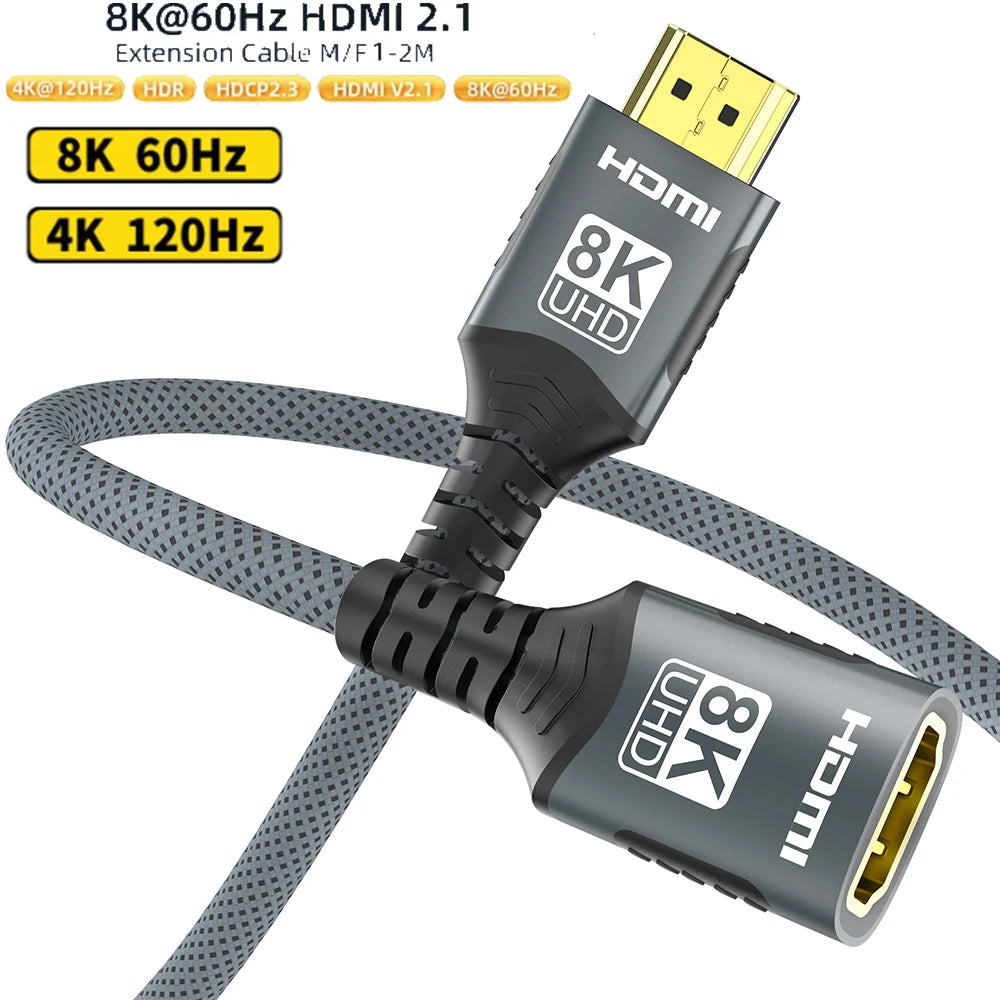 HDMI 2.1 Extension cable 8K HDMI 2.1 Cable Male to Female Extension 8K@60Hz 4K@120Hz For HDTV RTX PS5 Xbox HDR Video  PC Laptop