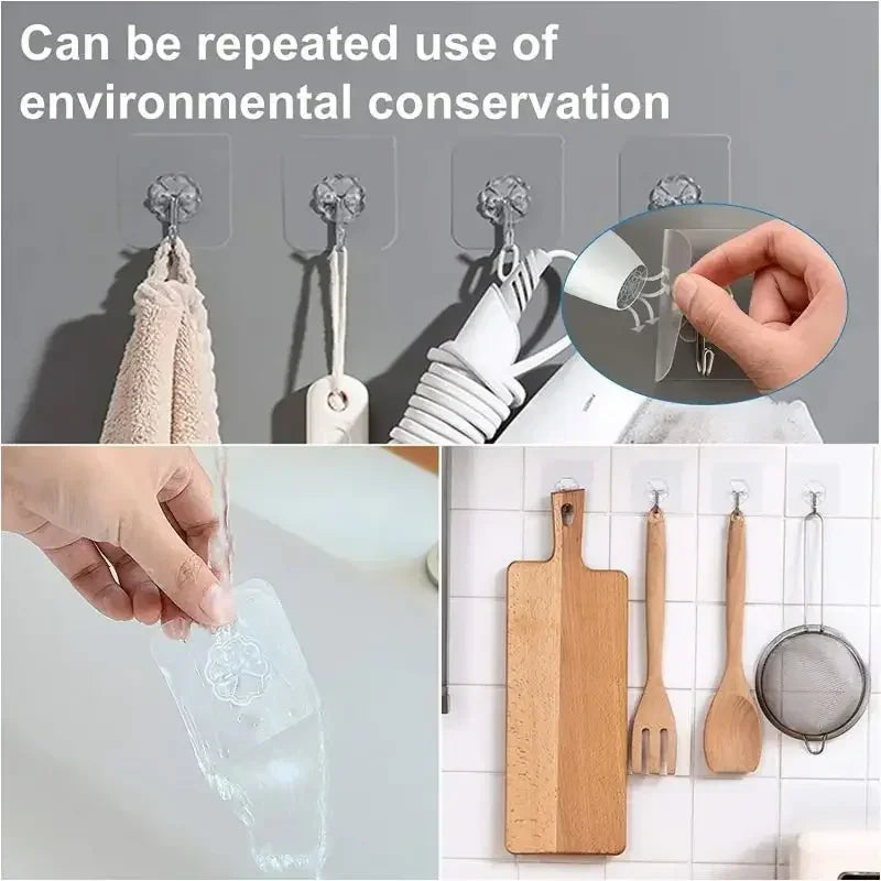 1-100PcsTransparent Self adhesive wall hooks Multi-Purpose Wall Hook Key Holder Towel Holder For Kitchen Bathroom Accessories