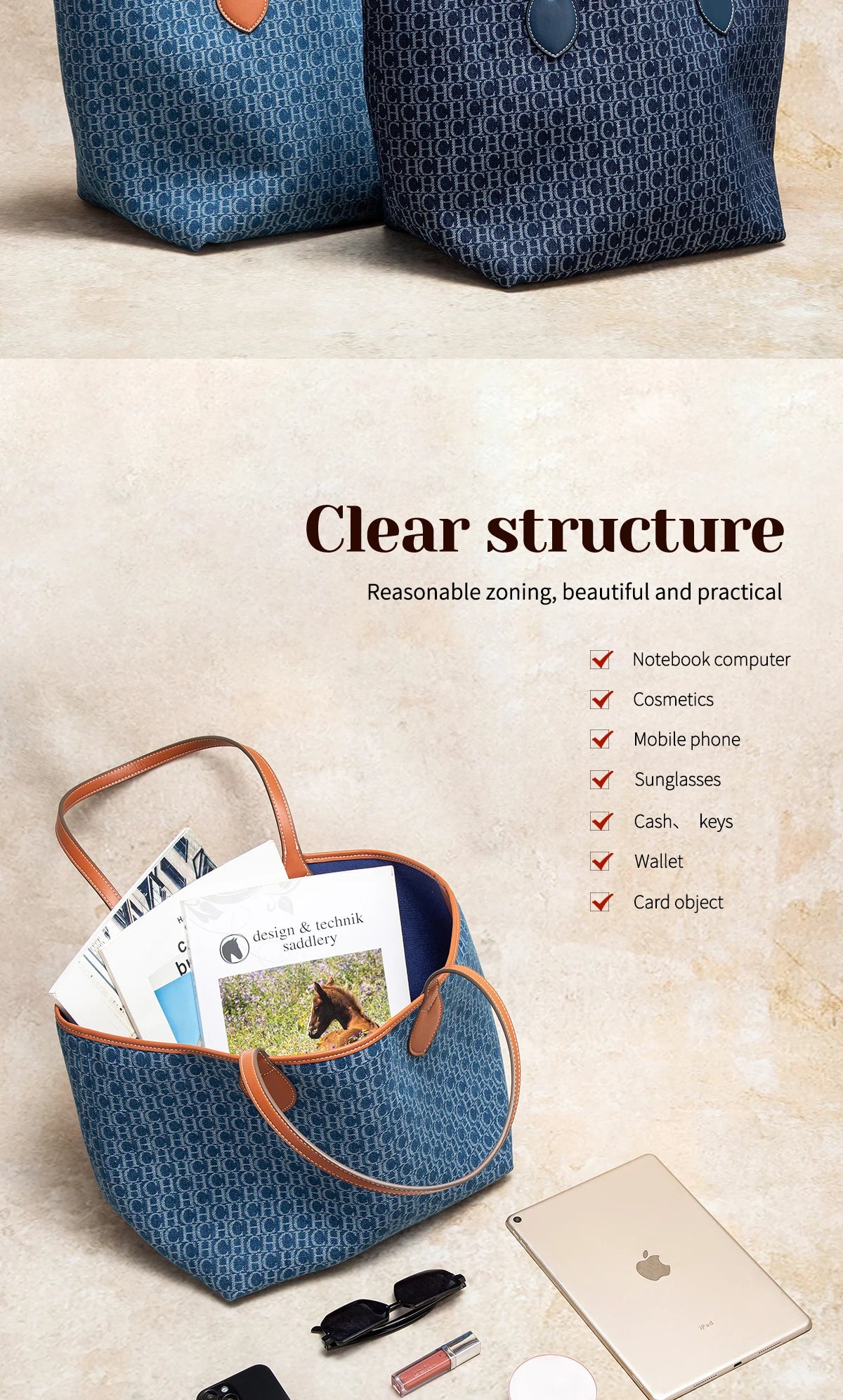 CHCH Women's Tote Bag New Simple Double sided Available Mother and Child Large Capacity Casual Handbag Shopping Bag