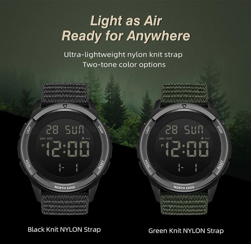 NORTH EDGE TERRAX Men's Digital Watch Sports Super Light Outdoor Watches Stopwatch Countdown Light Watch Men Waterproof 50M